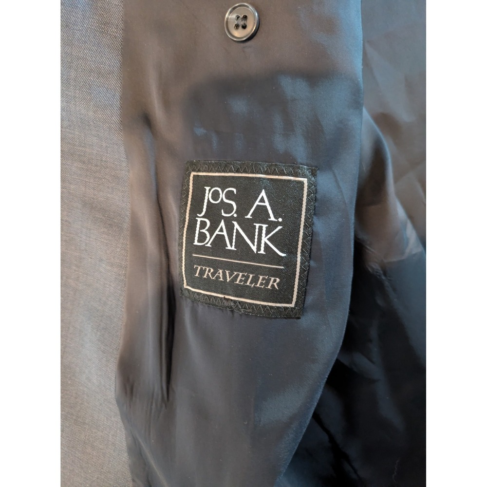 JOS A BANK  sport coat suit jacket blazer solid blue 100% WOOL 52 R Slim Fit‎ - Picture 10 of 13